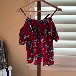 Spaghetti strap top with sleeves and flutter detail